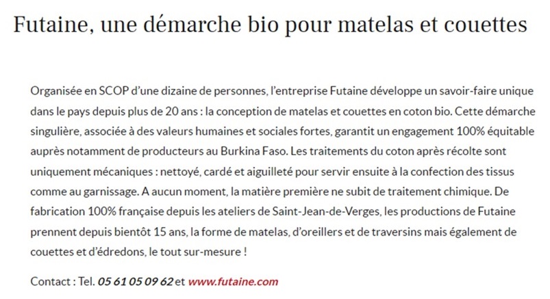 Futaine, une démarche bio pour matelas et couettes